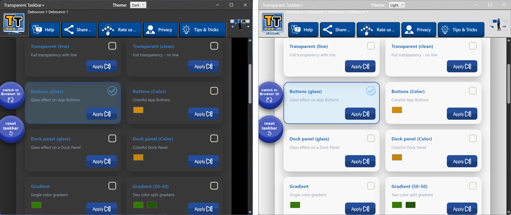 Transparent Taskbar+ Lite Dark and Light theme