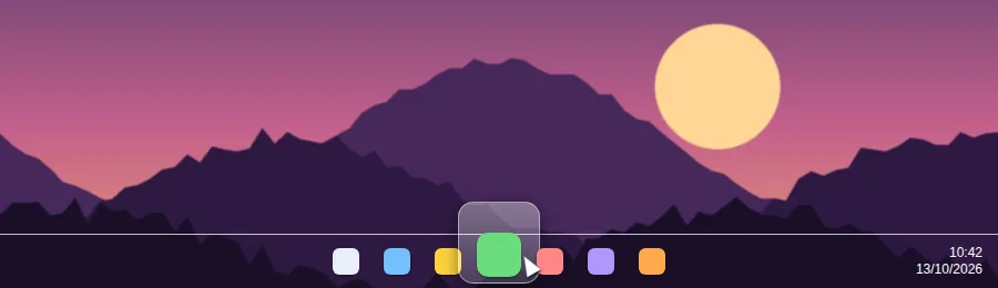 Icon magnifier: the app icon under the mouse grows out of the taskbar on a glass bubble