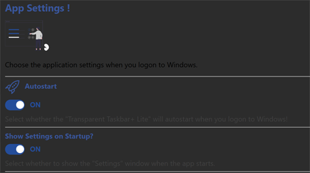 choose autostart setting for the Transparent Taskbar+