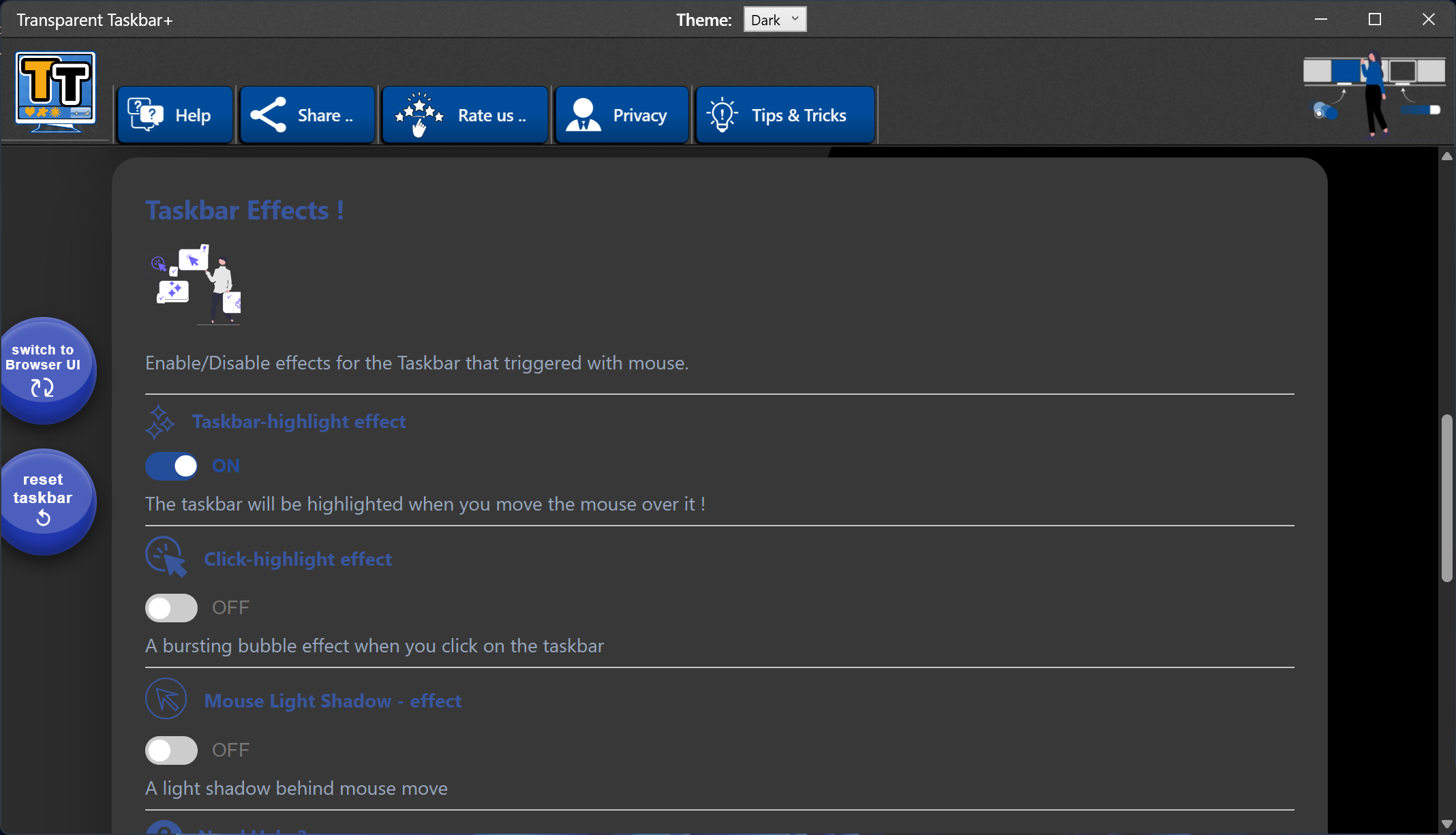 Transparent Taskbar+ Lite, glass buttons for all app icons
