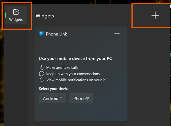 Windows widgets screenshot